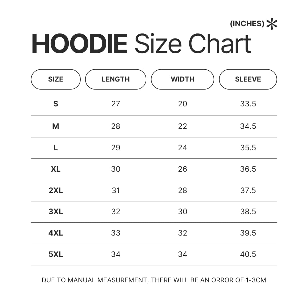 Hoodie Size Chart - Keroppi Shop