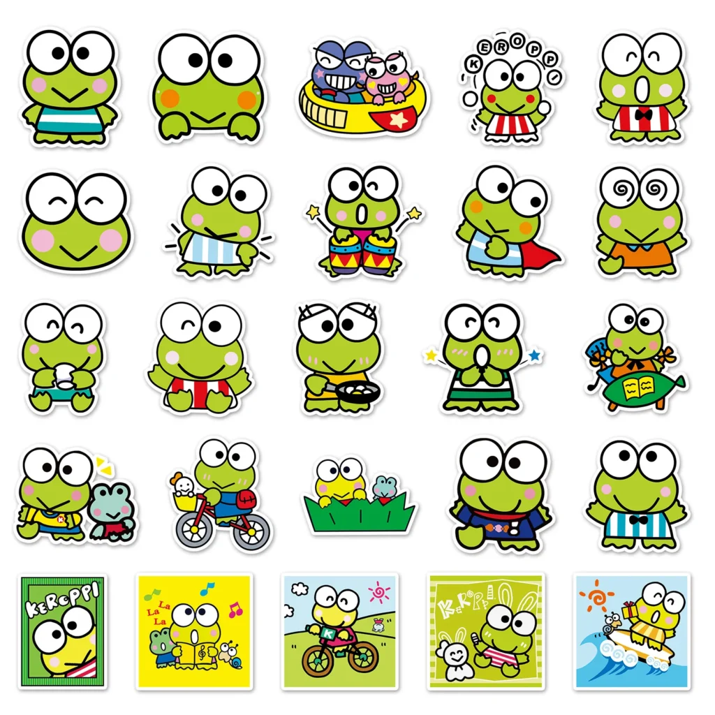 50 100Pcs Big eyed frogs Keroppi Stickers Graffiti Ornament Skateboard Refrigerator Waterproof DIY Reusable No glue 4 - Keroppi Shop