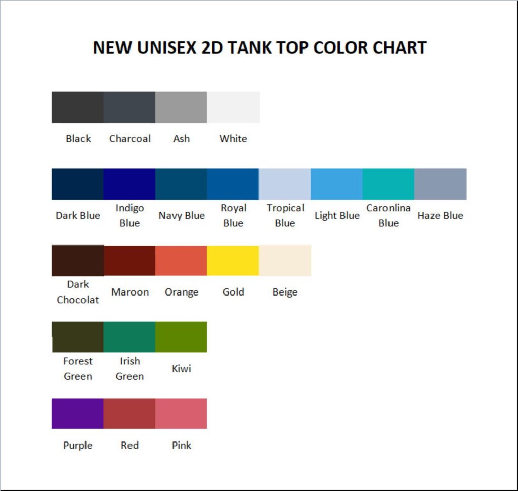 tank top color chart - Keroppi Shop